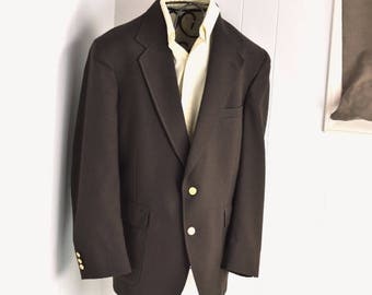 Men's Blazer 44R Dark Brown Fitted Jacket 80's Classic Vintage Menswear Mens Large Sport Coat