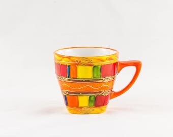 Orange hand painted 20 cl porcelain coffee mug