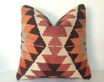 16x16 Kilim Pillow, Vintage Pillows, 40x40 cm