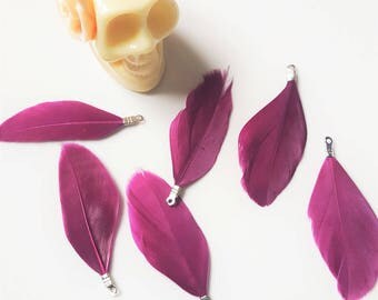 2 x real purple feathers with attached /prune silver