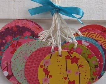 Set of 18 tags Japanese paper (round format) (n ° 3)