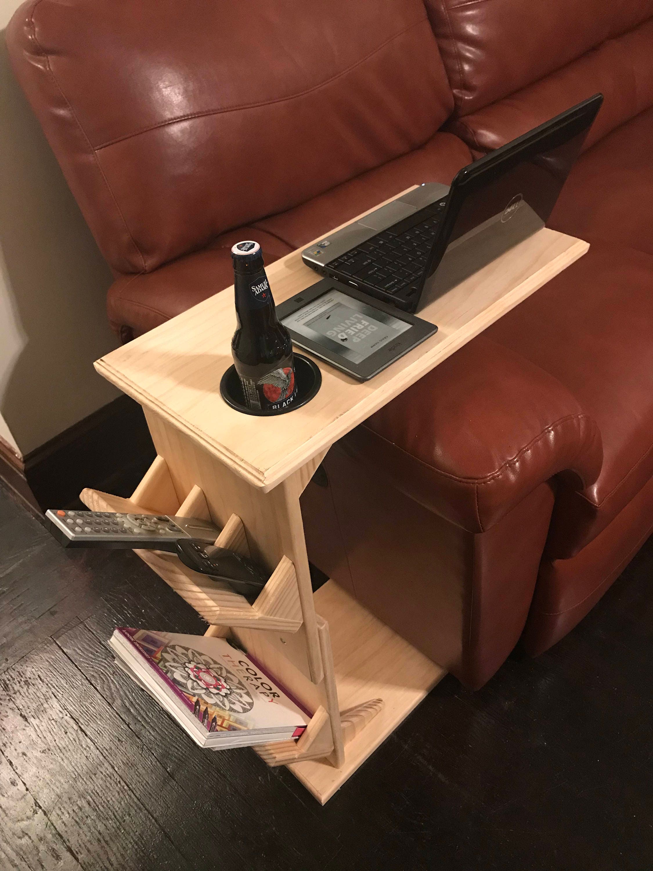 Couch Table with Remote Control Holder Tablet/Magazine Rack