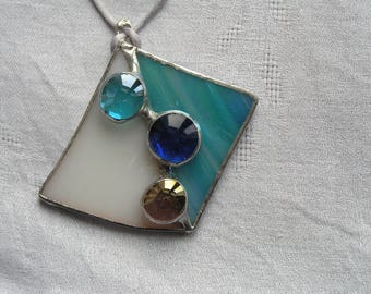 women gift, in shades of blue and white stained glass pendant
