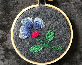 Flower on Grey Wool Felt | Hand Embroidery