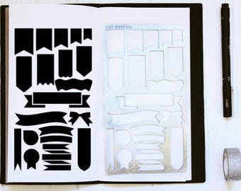 Flags Planner Stencil, Banners Stencil,Planner Stencil,Bullet Journal Stencil,Banners Planner,Travelers Notebook,Midori Stencil,Flag Stencil