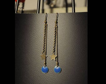 Cosmic earrings "blue sequin and bronze star"