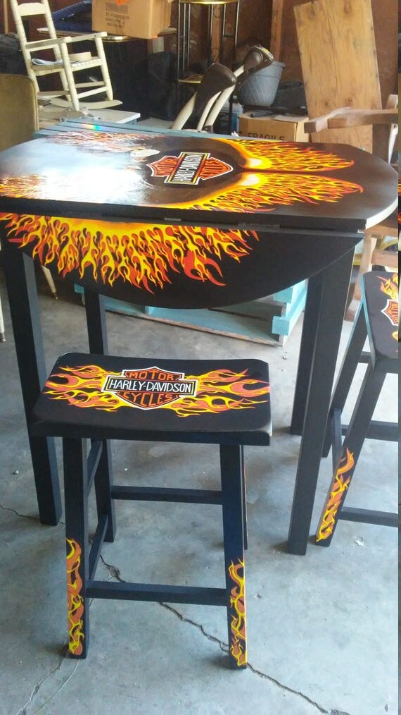 Harley Davidson Table And Stool Set Images