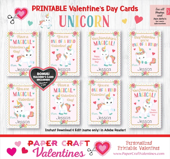 Unicorn Valentine Cards Printable Classroom Valentines Classroom