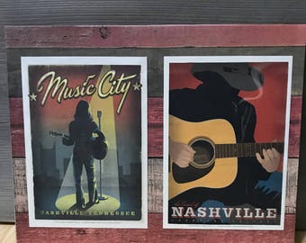 Nashville Music City Red Block Print