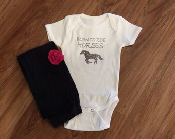 Born to Ride Horses baby body suit, one piece outfit.