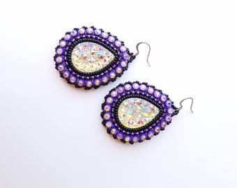 Purple & Black Native American Beaded Earrings