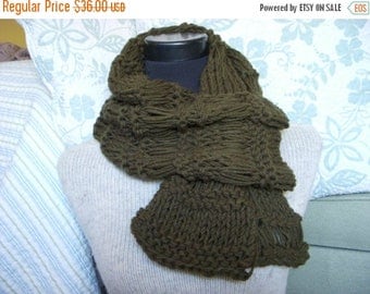 SALE Forest Green Lacey Knit Scarf Openweave Dark Military Green Cowl