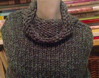 Heathered Evergreen Handknit Capelet Wrap Shawl