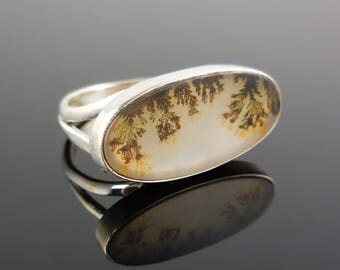 Dendritic agate sterling silver ring - size 8.5