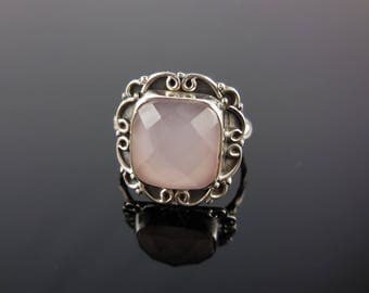 Pink chalcedony sterling silver ring - size 6.5