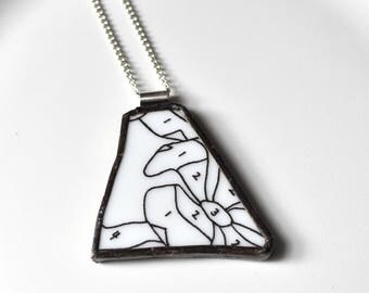 Broken China Jewelry Pendant - Black and White Color By Numbers