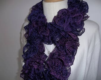 Knit Purple Ruffle Scarf, Womens Accessory, Dark Purple Scarf, Long Ruffle Scarf, Gift for Her, Fashion Ruffle Scarf