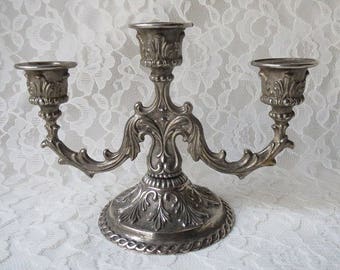 Vintage 3 Arm Silverplated Candelabra Candle Holder Ornate Victorian Style