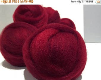 ROVING SALE Deep Red wool roving, Needle Felting Spinning wool, w/ 3 fiber samples, Christmas red, primary red, blood red blue red