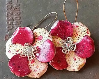 Cream + Wine Pinwheel Flowers for your ears from Wendy Baker
