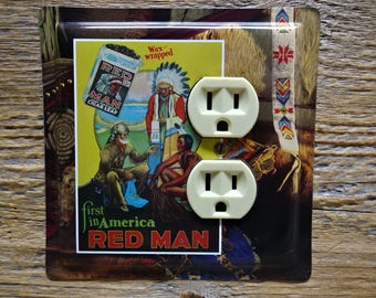 Southwestern Decor Decorative Outlet Cover Covers Light Switch Made From An Old Red Man Tobacco Tin For Country Home Rustic Cabin OLC-1040