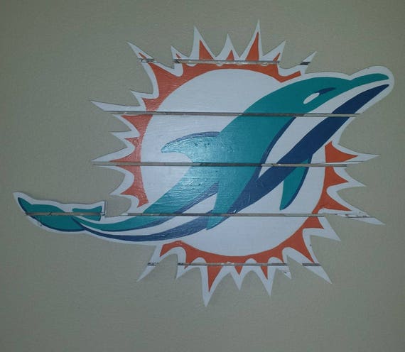 Miami Dolphins sign made from reclaimed wood hand painted