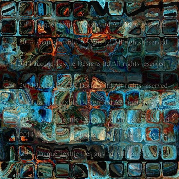 Designer Fabric Glass Cube Wall Blue Grey Handmade Velvet Upholstery Fabric