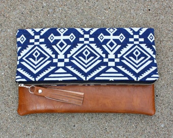 Blue Aztec Navajo Foldover Clutch