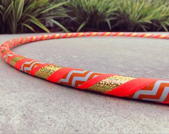 Beginner Hula Hoop // Orange Chevron & Gold Dance Hoop // Handmade Fitness Hoop