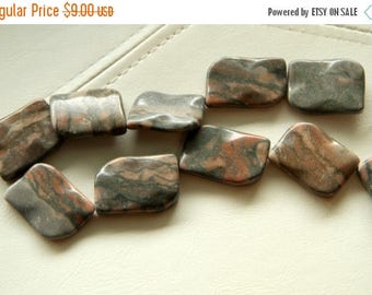 End of Summer CLEARANCE 42x35mm Large Canyon Marble, curvy, flat rectangular beads, 15 in strand