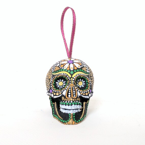 Skull ornament hand painted shatterproof Ornament sugar skull day of the dead