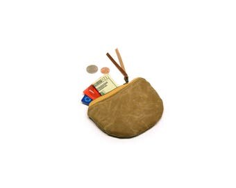 coin purse • small waxed canvas pouch • light brown waxed canvas - simple coin pouch - gifts under 20
