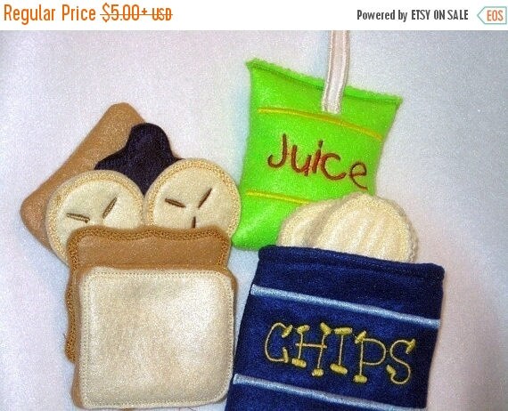 SALE Play food pretend food Peanut butter and jelly with banana sandwich plus chips and a juice box Perfect for play kitchen #PF2562 Il_570xn