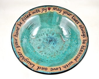 Wedding blessing bowl, Handmade pottery wedding gift, housewarming gift - In stock