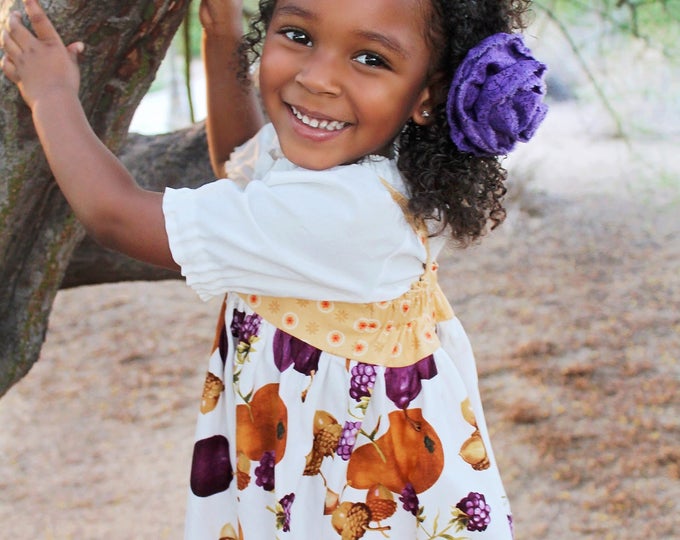 Thanksgiving Outfit - Toddler Clothes - Girls Thanksgiving Dress - Pom Pom Skirt - Big Bow - Peasant Blouse - Sizes 6 months to 8 years