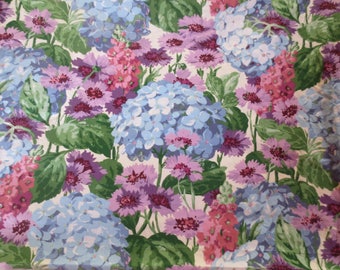 Vtg Schumacher Screen Print Fabric / Hydrangea and Stock Design / 2 1/2 yards x 52"