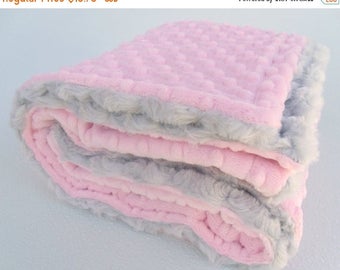 SALE Light Pink and Gray Minky Baby Blanket - Silver Rose Swirl for girl Can Be Personalized