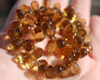 Very Nice Gem Beer Quartz Faceted Teardrop Briolette Drop Beads, 8 beads, 8.5-10mm size