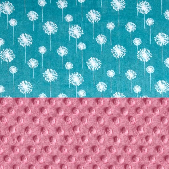 Minky Baby Blanket Teal Pink Flower Personalized Baby Blanket - Stroller Blanket Baby Shower Gift // Dandelion Blanket