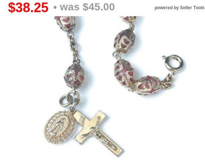 Rosary Chaplet Bracelet Caged Amethyst Glass Beads Vintage