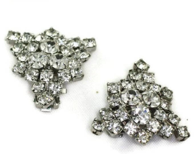 CIJ Sale Clear Rhinestone Triangular Shape Clip Earrings Vintage Wedding Bridal Special Occasion