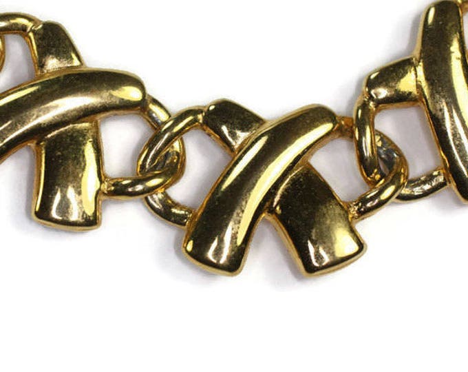 Anne Klein Designer Necklace Gold Tone X Links Bold Chunky 1980s Retro