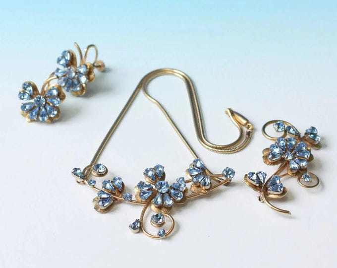 Krementz Necklace Earrings Brooch Blue Stones Original Box Vintage