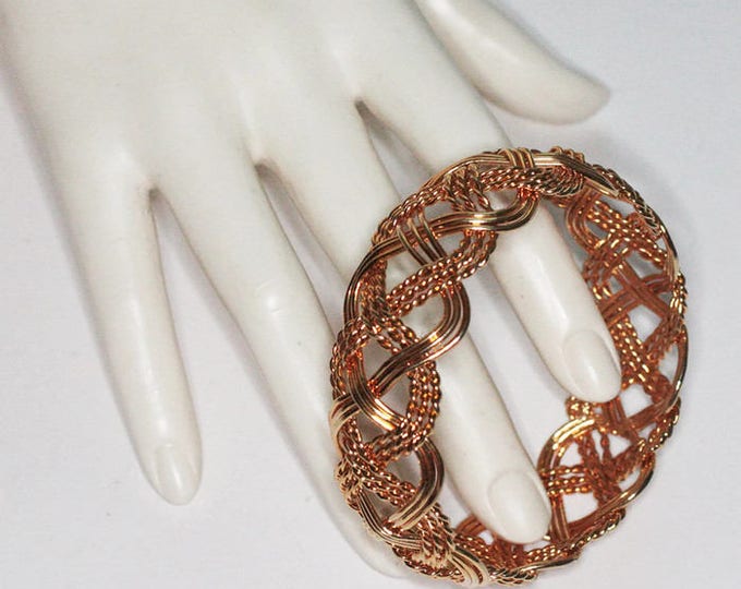 Woven Design Bangle Bracelet Gold Tone Bold Chunky Vintage