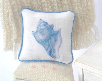 1:12 Pillow - Sea Shell - Handmade Scale Miniature Dollhouse - Shabby Beach **Free Shipping**
