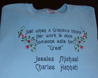 Great Grandma Sweatshirt Personalized Embroidered with Names