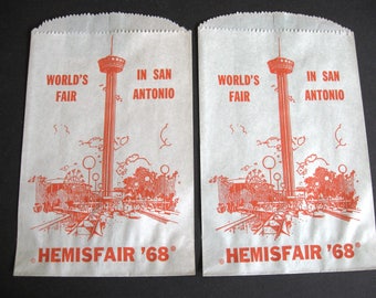 Two (2) 1968 San Antonio World's Fair Souvenir Paper Bags - Hemisfair '68