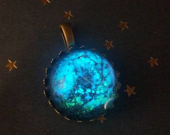 Glow In The Dark Glass Dome Galaxy Brass Necklace