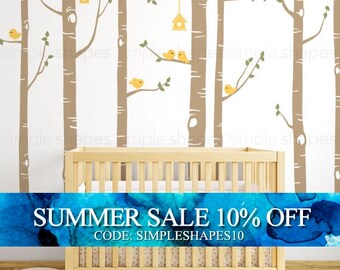 Birch Tree Wall Decal, Birch Tree Birds Wall Sticker Set, Baby Nursery Wall Decals, Nursery Wall Stickers, Girls Nursery, Boys Nursery W1113
