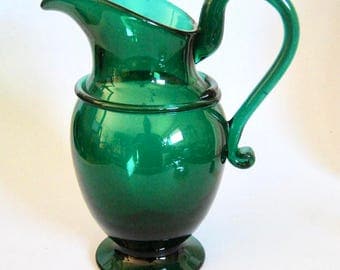 Emerald Art Glass green footed pitcher | etsy Emerald Art Glass green footed pitcher | etsy